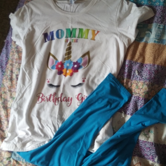 'Mommy of the Birthday Girl' Unicorn Shirt L n Leggings OSFM - Picture 5 of 8